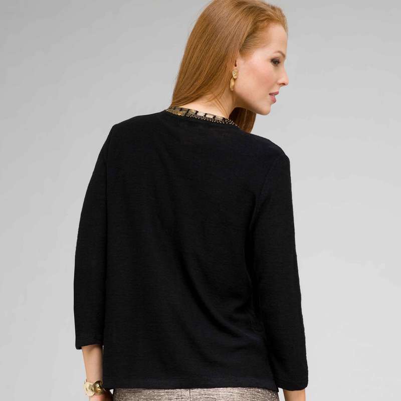 3/4 Sleeve beaded cardigan, Black, large