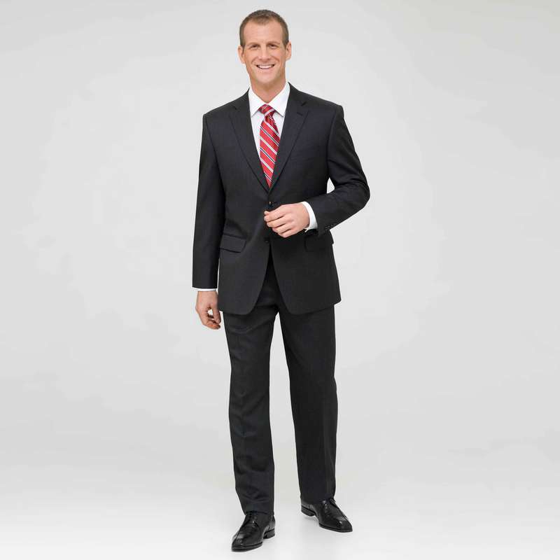 Charcoal Single Pleat Wool Suit, , large