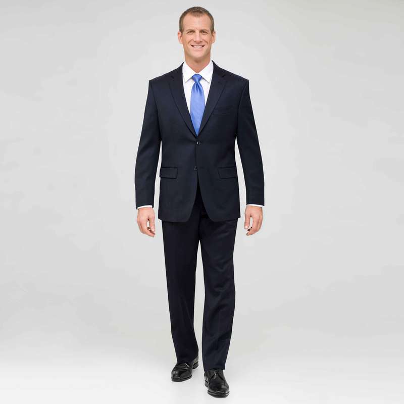 Navy Single Pleat Wool Suit, , large